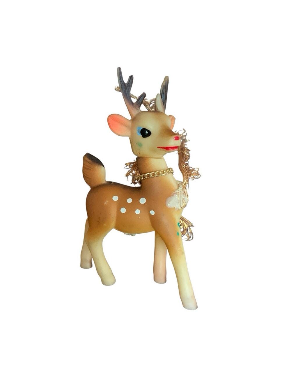 Rubber Fawn Christmas Reindeer Deer w/Spots Head Moves Japan 5" L x 6" H‎